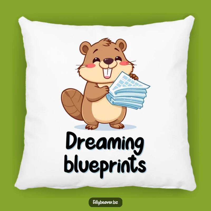 Funny Beaver Blueprint Pillow: Soft Architect Beaver Cushion, Cozy Decor