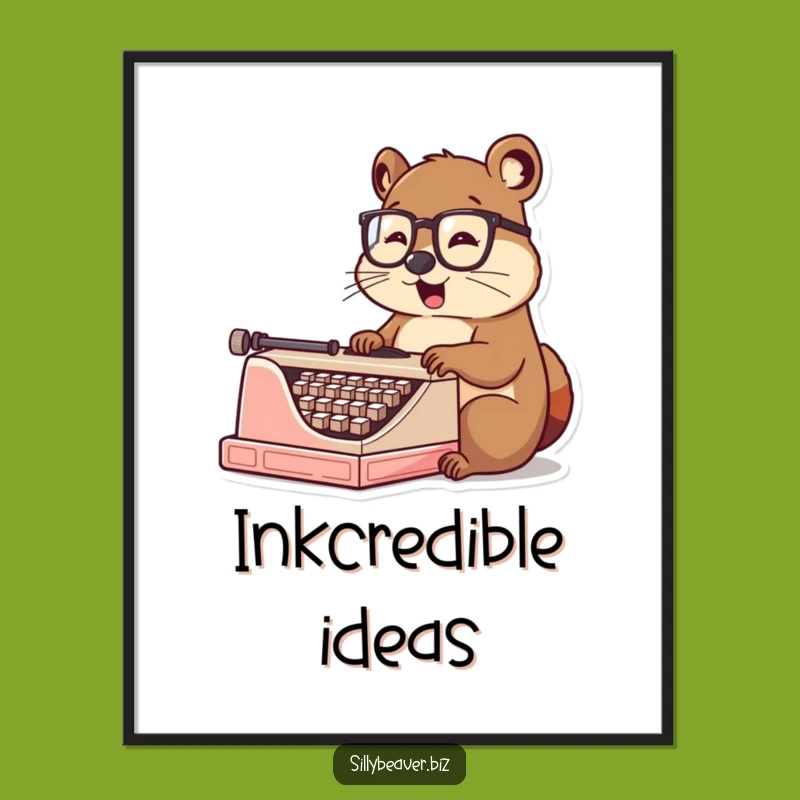 Funny Beaver Typist Digital Art: High-Res Spectacled Beaver Writing Print