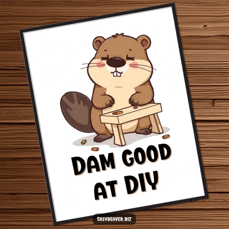 Funny Free Printable Wall Art: Beaver intensely focused on building a tiny desk.
