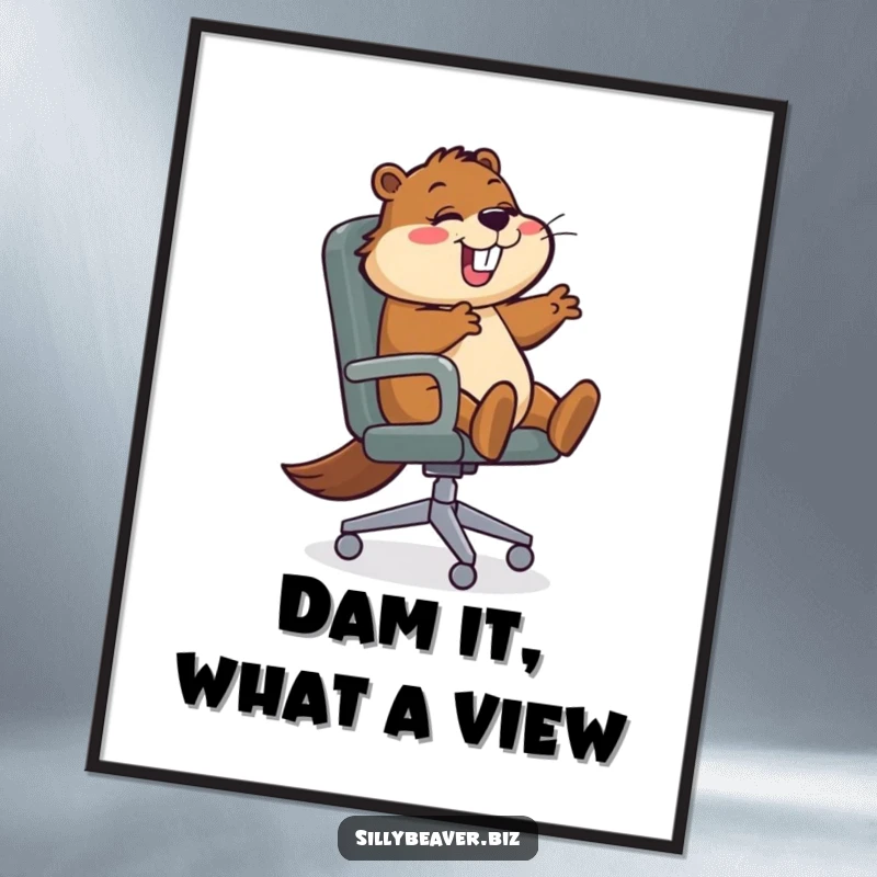 Funny Free Printable Wall Art: A beaver has a blast spinning wildly in a large, stylized office chair.