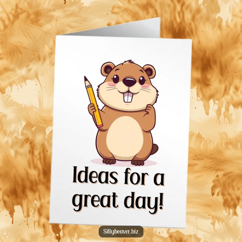 Funny Free Printable Birthday Card: Cheerful beaver holding pencil up, looking inspired to create