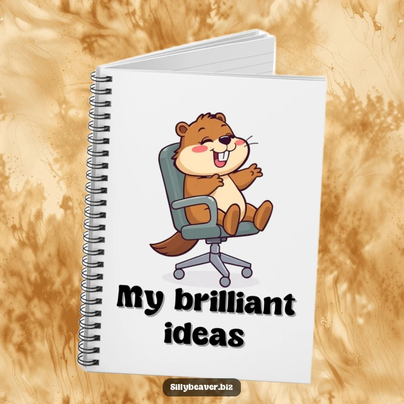 Funny Notebook featuring a beaver character spinning in an office chair, perfect for jotting down work notes, ideas, or daily plans with enthusiasm.